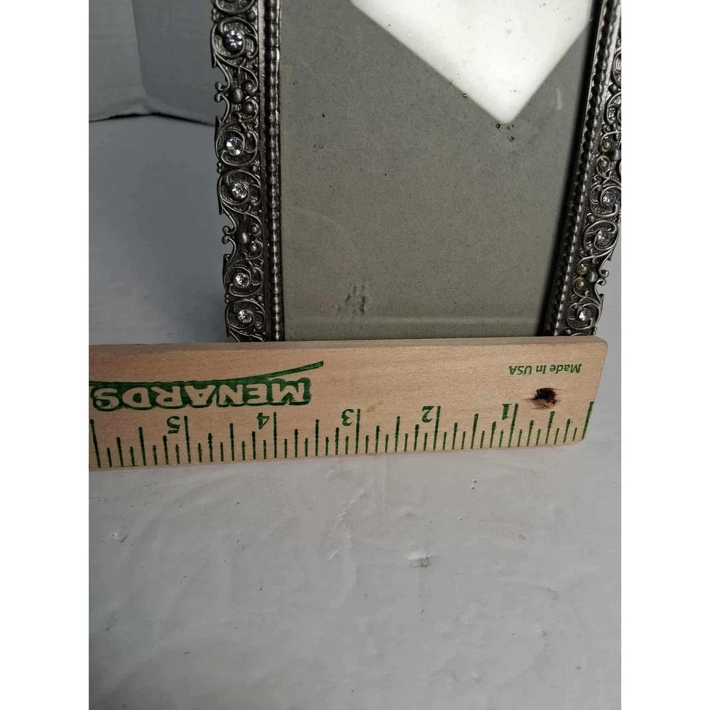 Ornate Rhinestone Accent Photo Frame Tabletop Display Silver Tone Decorative 3x5